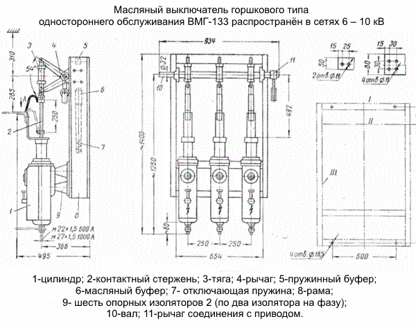 Масляный выключатель горшкового типа одностороннего обслуживания ВМГ-133 
